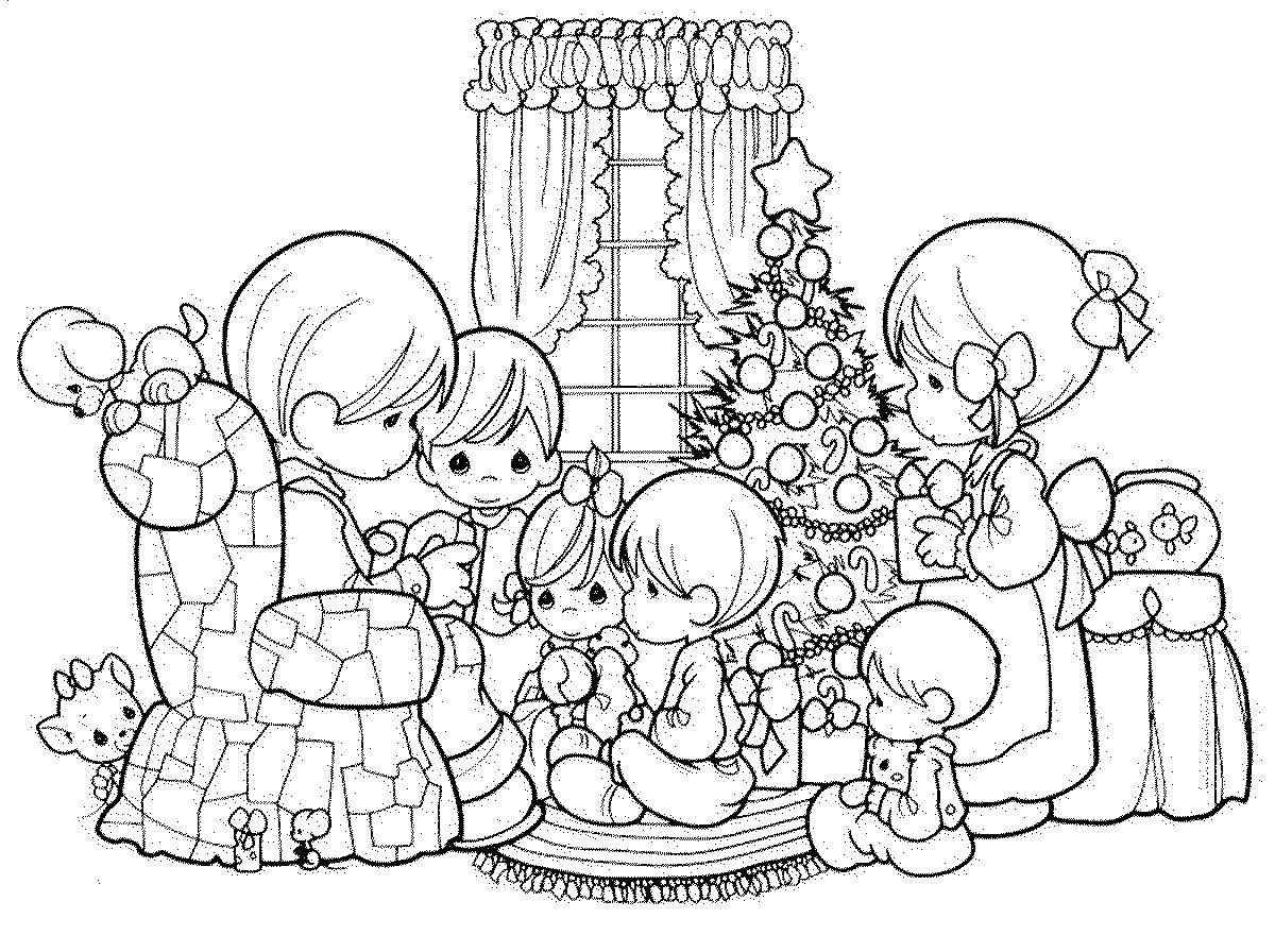 Coloring Family and tree. Category family. Tags:  mom, dad, children, tree, toys.