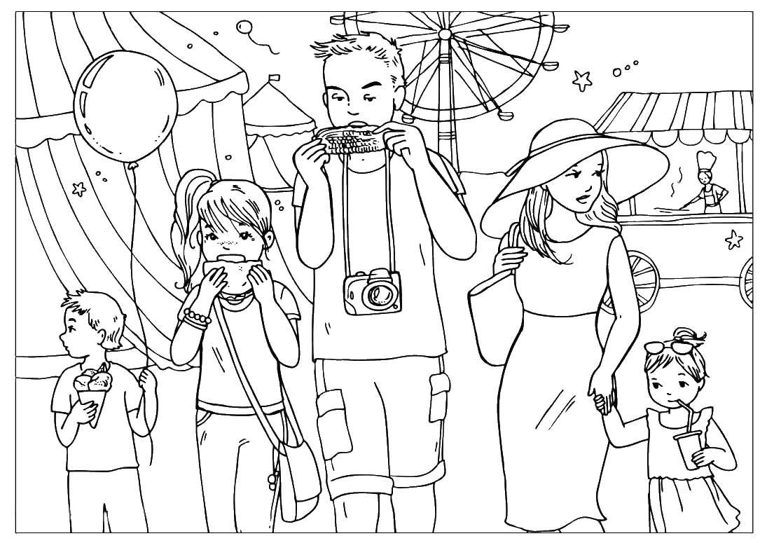 Coloring Family in the Park. Category family. Tags:  mom, dad, carousels, children.