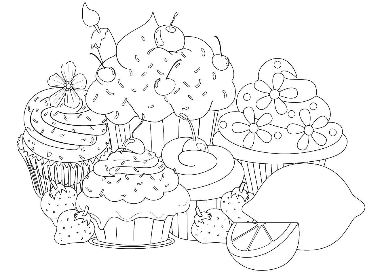 Coloring Sweets, cupcakes. Category sweets. Tags:  sweets, cupcakes.