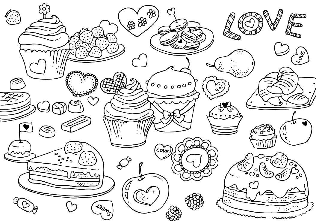 Coloring Sweets. Category sweets. Tags:  sweets, sweet, cakes.