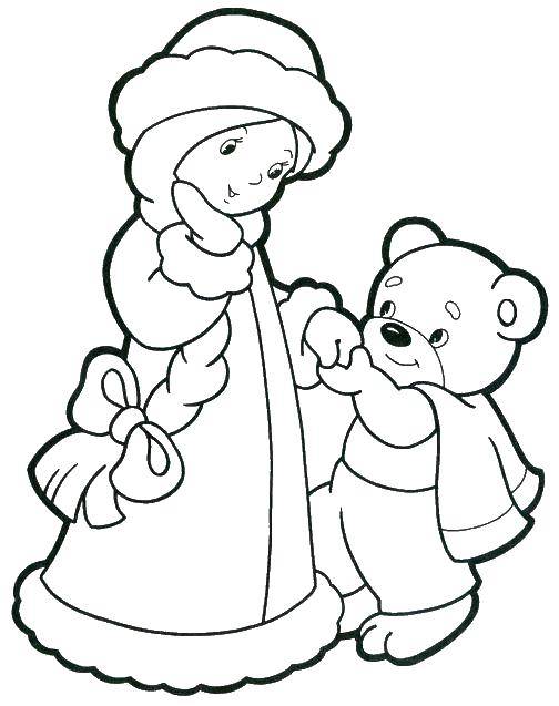 Coloring The snow maiden and the bear. Category the tale of Snegurochka. Tags:  Snegurochka, bear, pigtail.