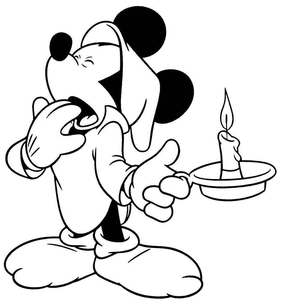 Coloring Sleepy Mickey mouse. Category Disney cartoons. Tags:  Disney, Mickey Mouse.