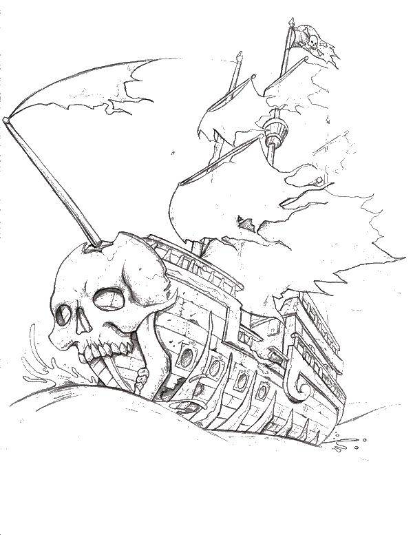 Coloring Scary pirate ship. Category ships. Tags:  ships, ship, pirates.
