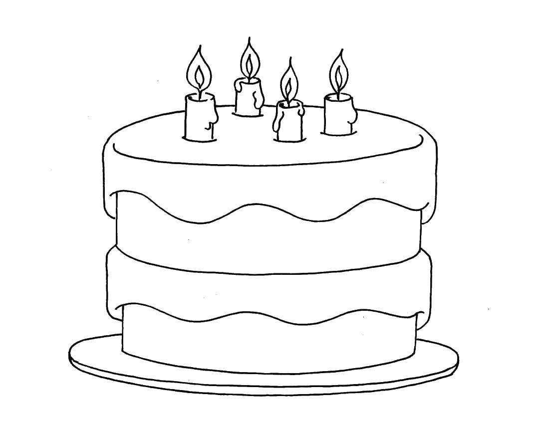 Coloring Cake and four candles. Category cakes. Tags:  cake, candles, plate.