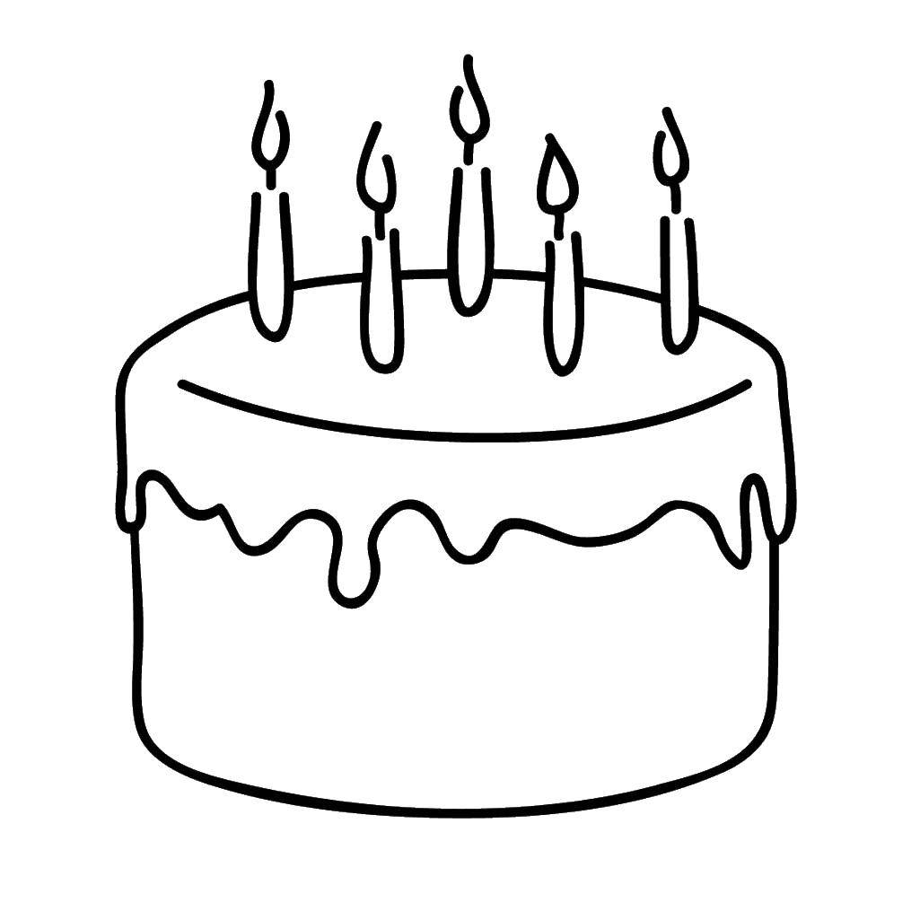 Название: Раскраска Торт и четыре свечки. Категория: торты. Теги: торт, свечки, крем.
