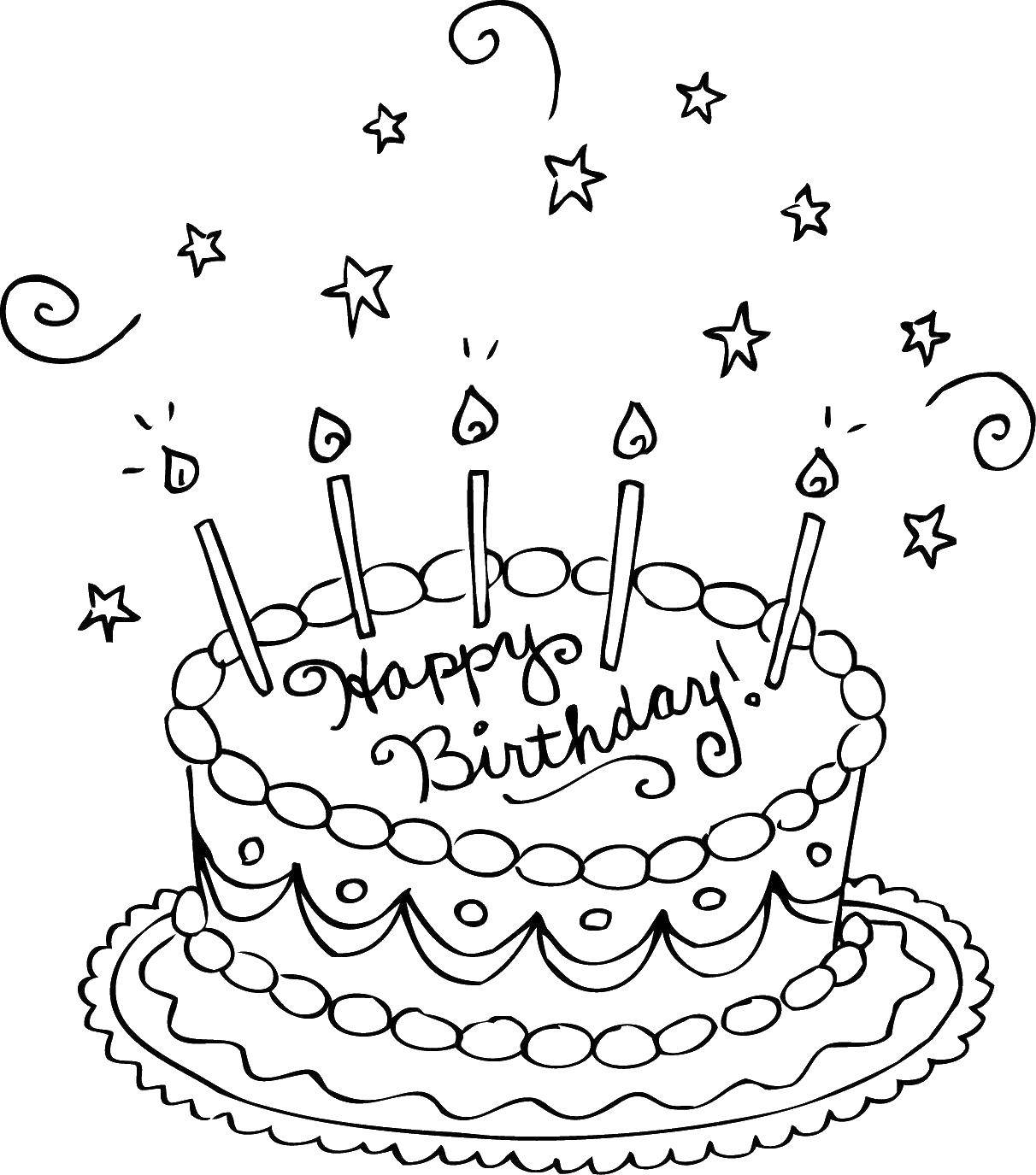 Coloring Cake and five candles. Category cakes. Tags:  candles , cake, stars.