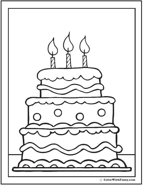 Название: Раскраска Три свечи и торт. Категория: торты. Теги: торт, свечки, крем.