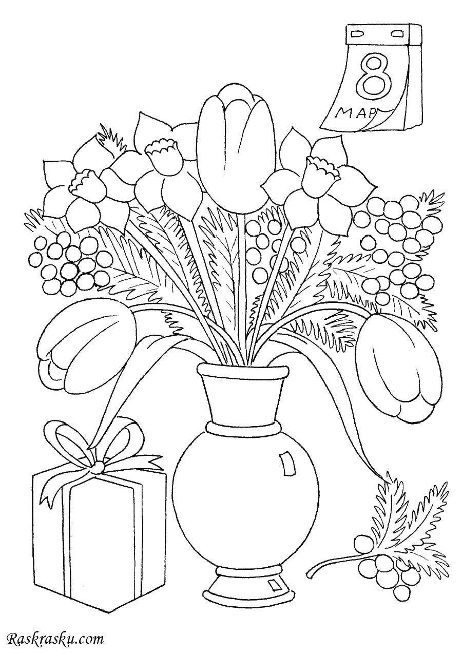 Coloring Flowers on March 8. Category spring. Tags:  spring, 8 March, holiday, flowers.