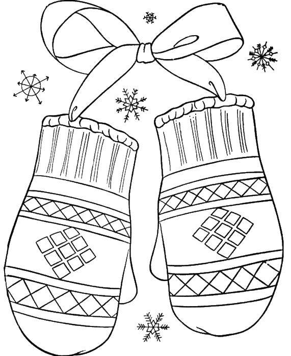 Coloring Mittens and bow. Category Clothing. Tags:  clothes, winter, mittens.