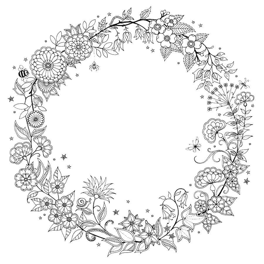 Coloring A wreath of flowers. Category flowers. Tags:  flowers, wreaths.