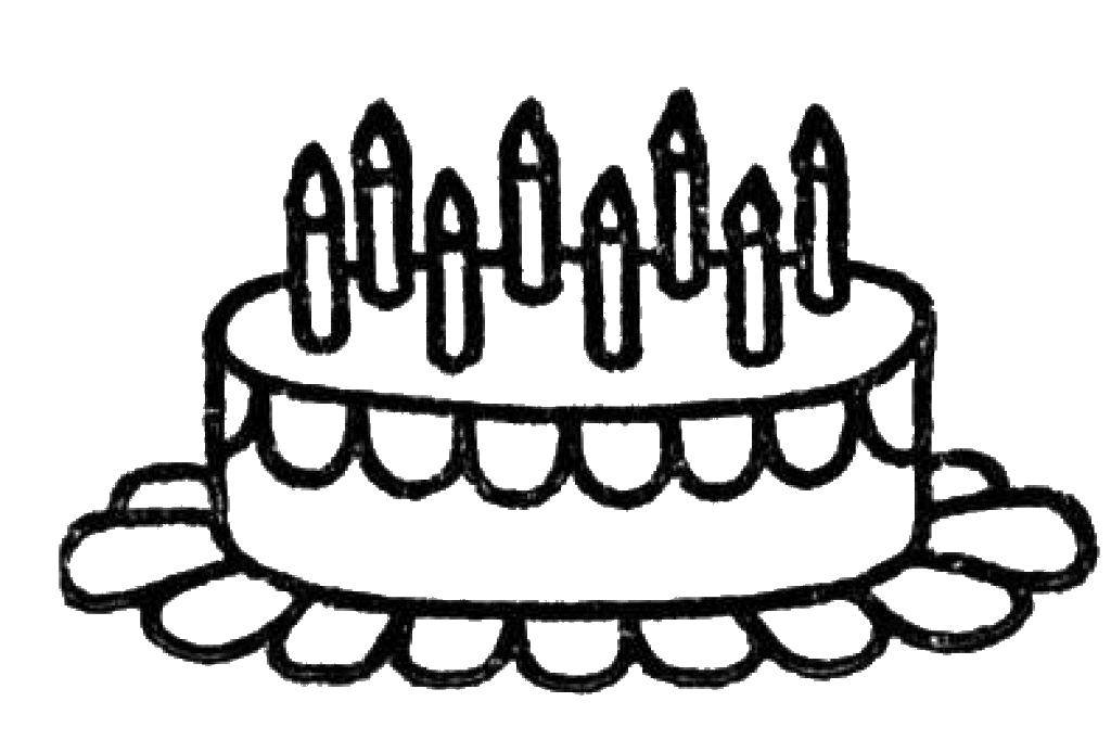 Coloring Eight candles and cake. Category cakes. Tags:  cake, candles, plate.