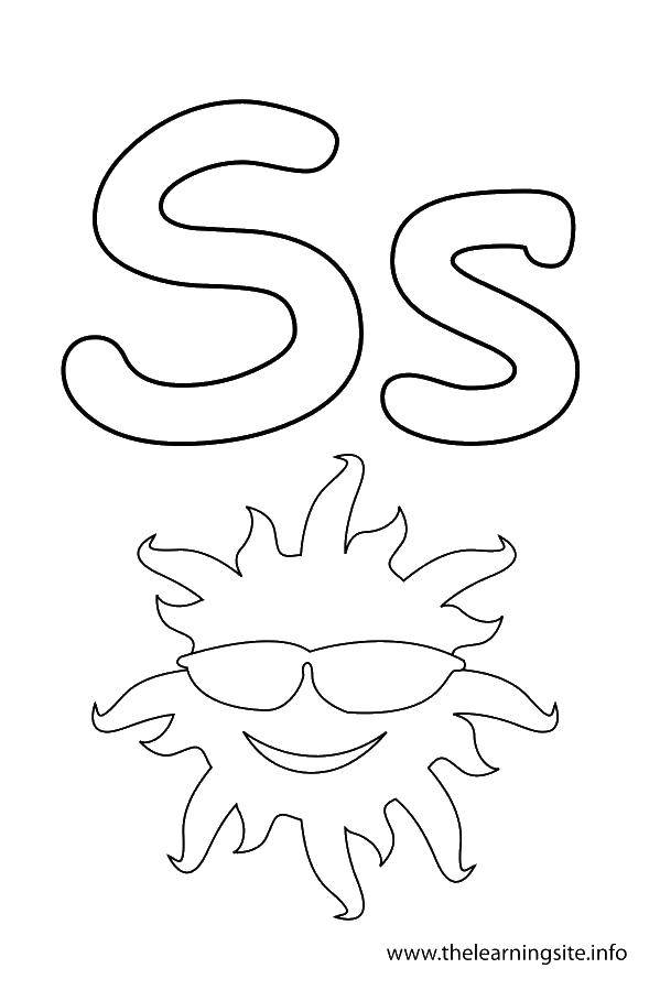 Название: Раскраска Буква s. Категория: Английский алфавит. Теги: буква, солнце, очки.