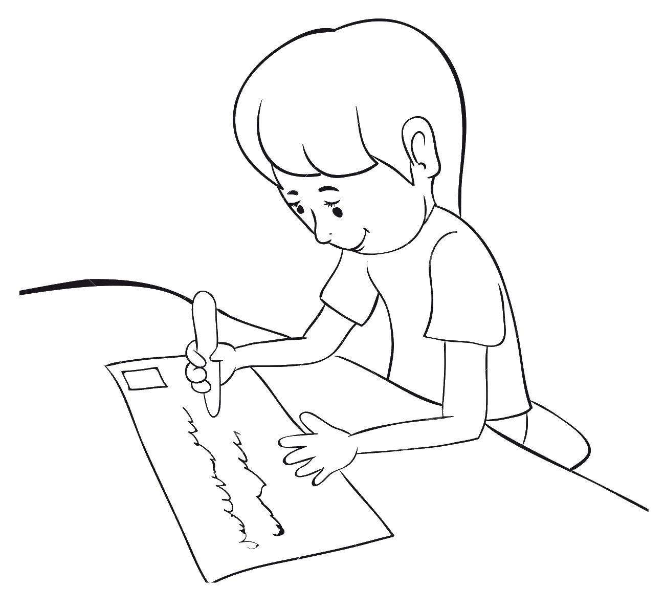 Название: Раскраска Девочка и письмо. Категория: дети. Теги: девочка, письмо, ручка.