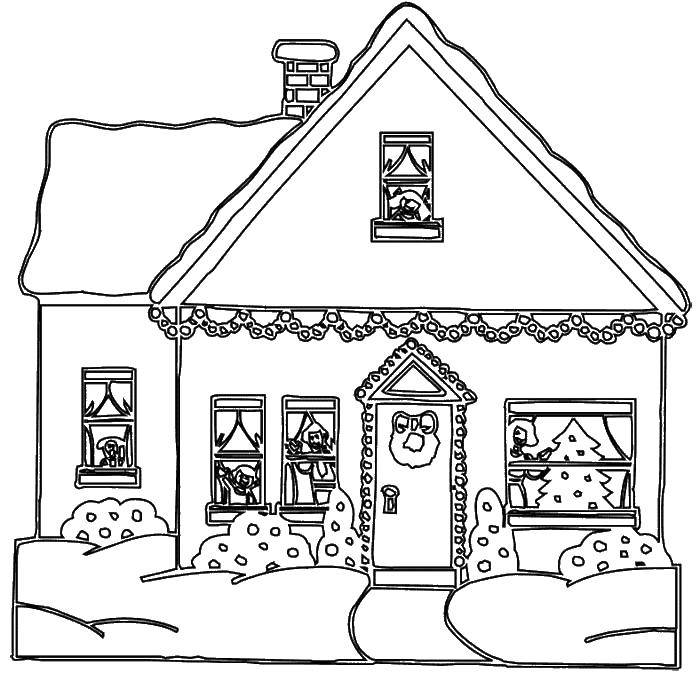 Coloring House for Christmas. Category Coloring house. Tags:  House, building.