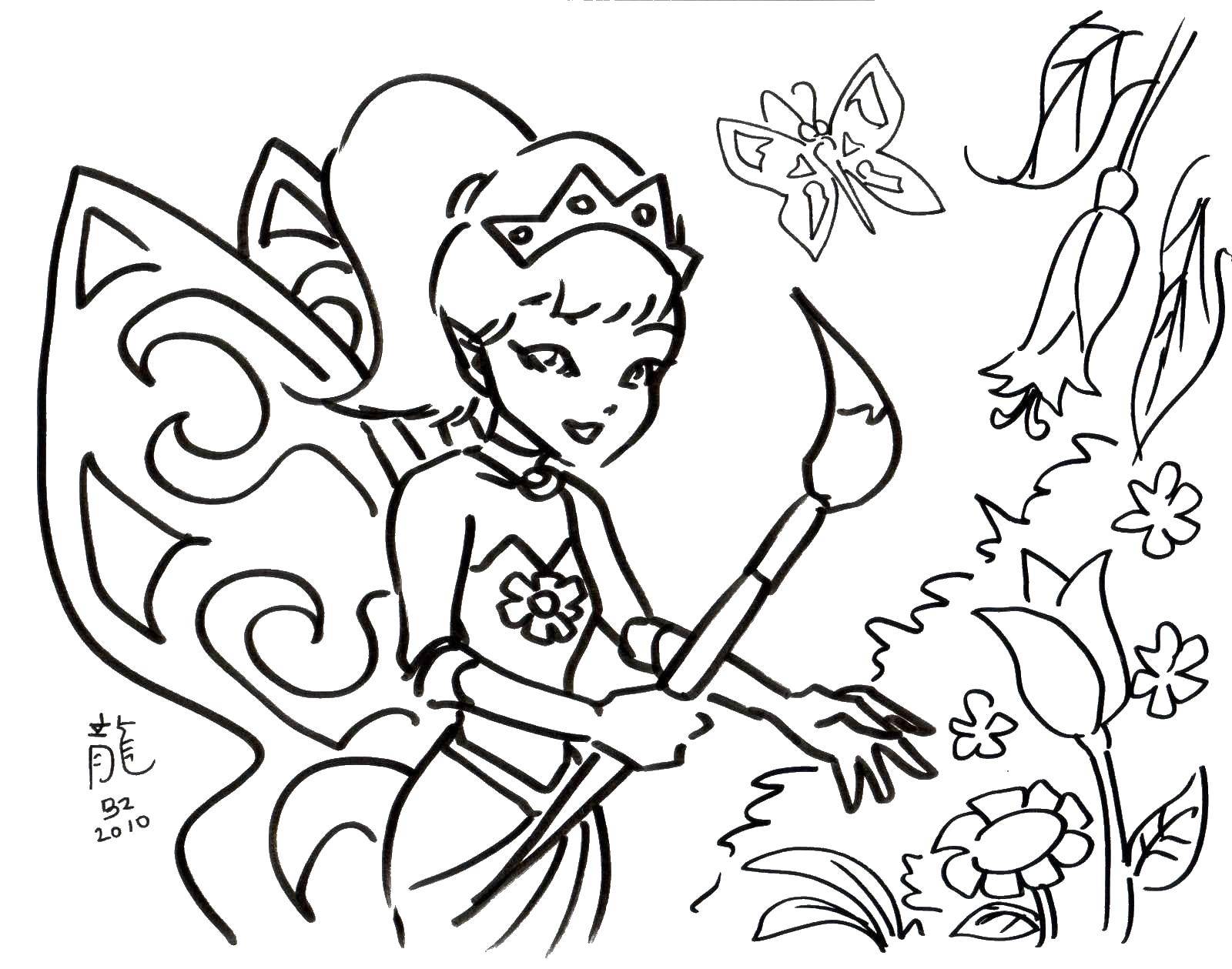 Coloring Fairy colors of flowers. Category fairies. Tags:  Fairy, forest, fairy tale.