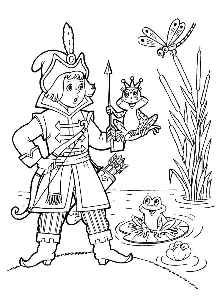 Coloring Ivan and the frog Princess. Category coloring. Tags:  Ivan , a frog, arrow, bow.