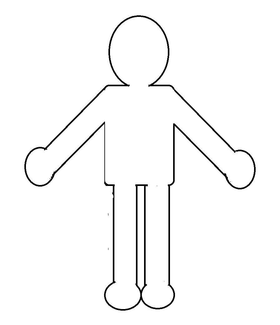 Название: Раскраска Контур человека из бумаги. Категория: Контур куклы. Теги: контур, человек, руки, ноги.