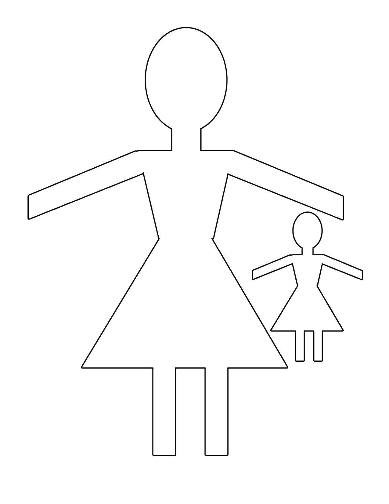 Название: Раскраска Контур девочки из бумаги. Категория: Контур куклы. Теги: контур, бумага, юбка.