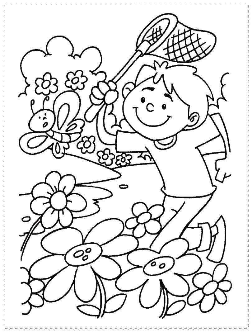 Coloring Catching butterflies. Category Spring. Tags:  Spring, flowers, warmth.