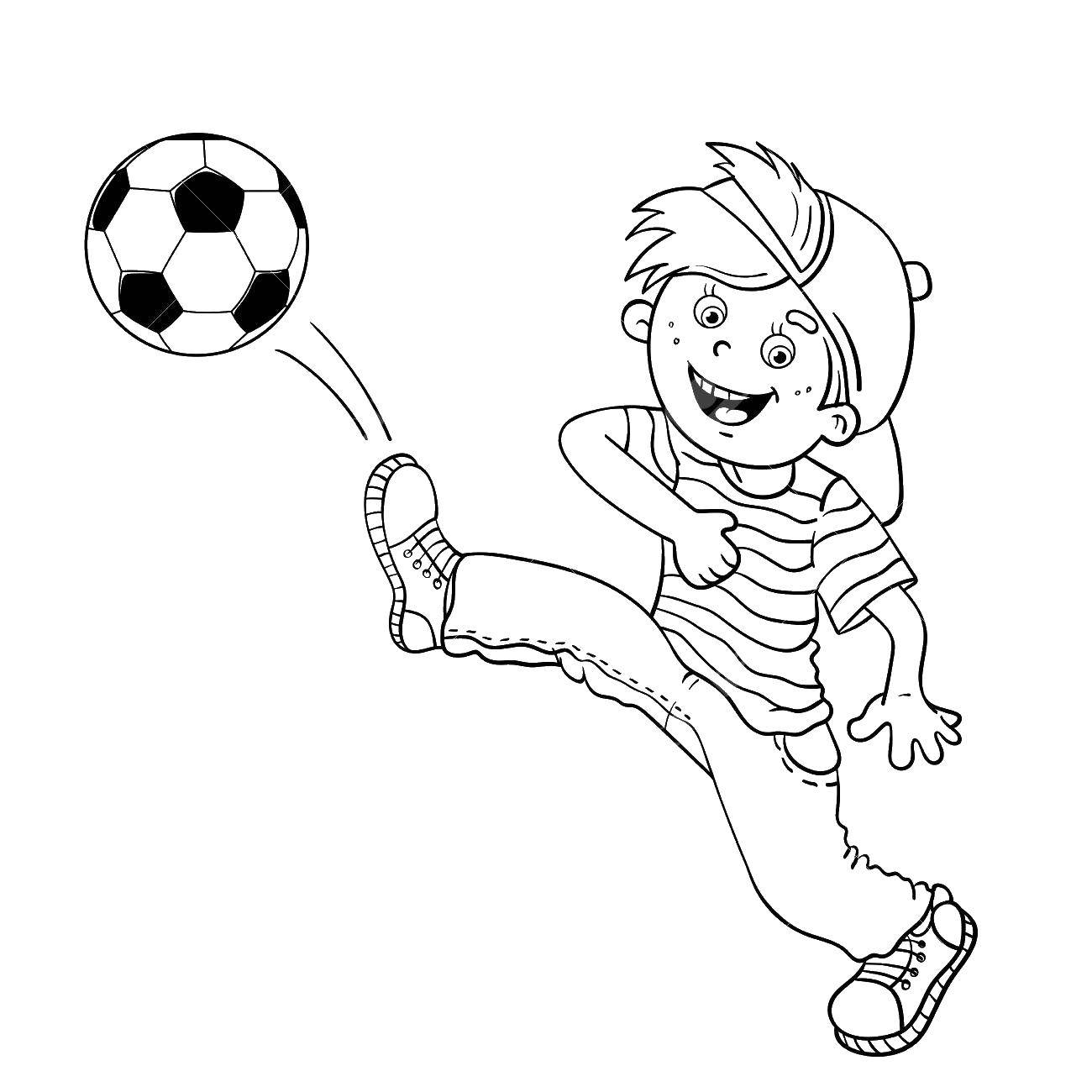 Название: Раскраска Мальчик играет с мячом. Категория: дети. Теги: дети, мальчики, мяч.