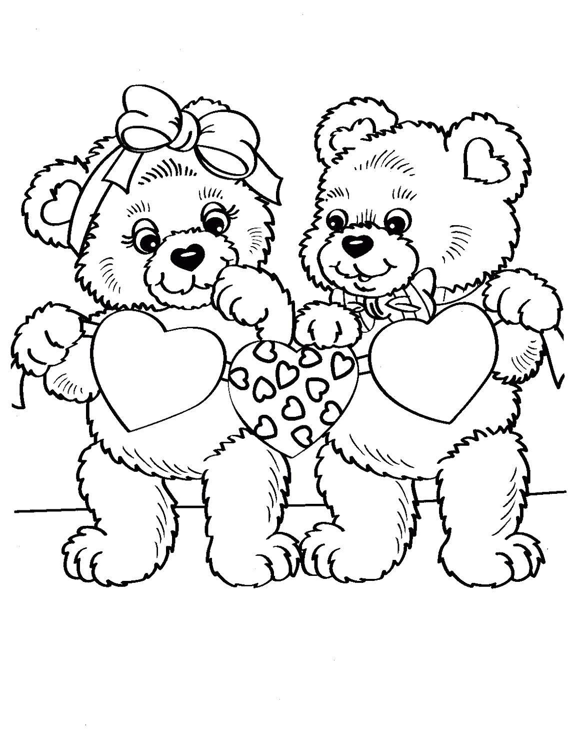 Coloring Bears cut out hearts. Category Valentines day. Tags:  Valentines day, love, heart, Teddy bear.