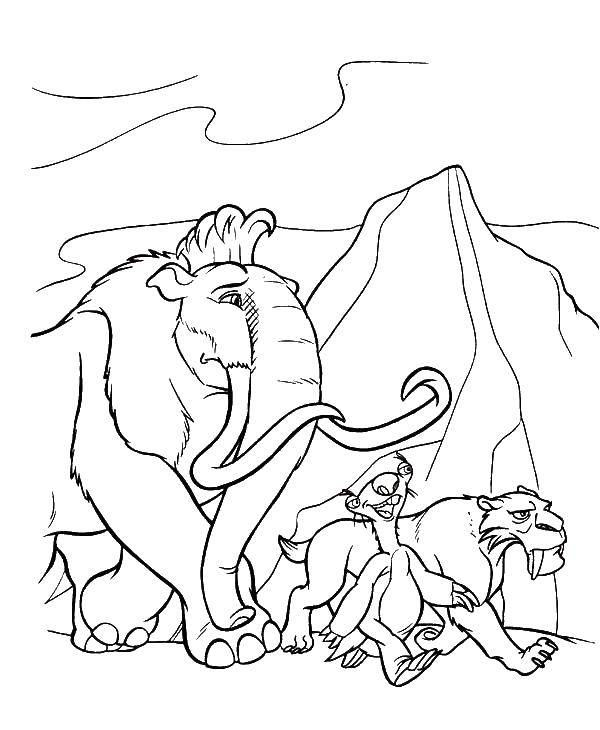 Coloring Manny, sid and Diego in the ice. Category ice age. Tags:  Glacial period, cartoon.