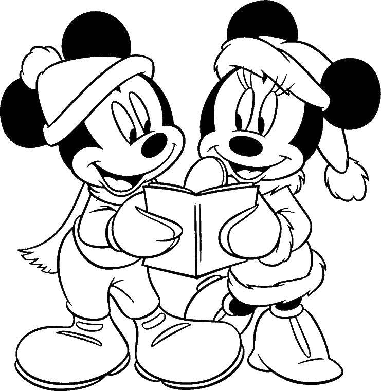 Coloring Minnie mouse and Mickey mouse reading a book. Category Disney cartoons. Tags:  Disney, Mickey Mouse, Minnie Mouse.