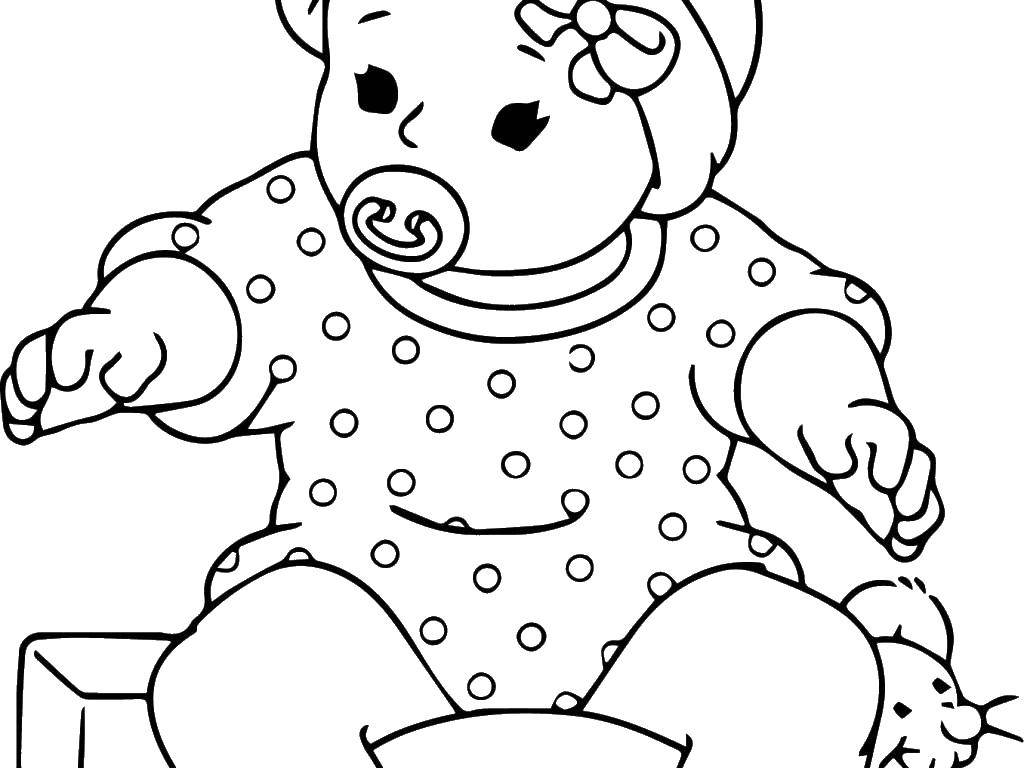 Coloring Baby and dummy. Category dolls. Tags:  infant, pacifier, overalls.