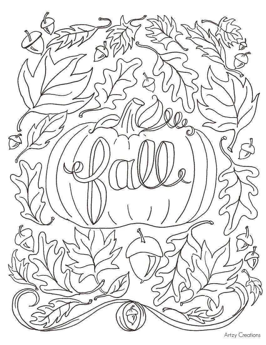 Название: Раскраска Осенний листопад и тыковка. Категория: Осень. Теги: Осень, листья.