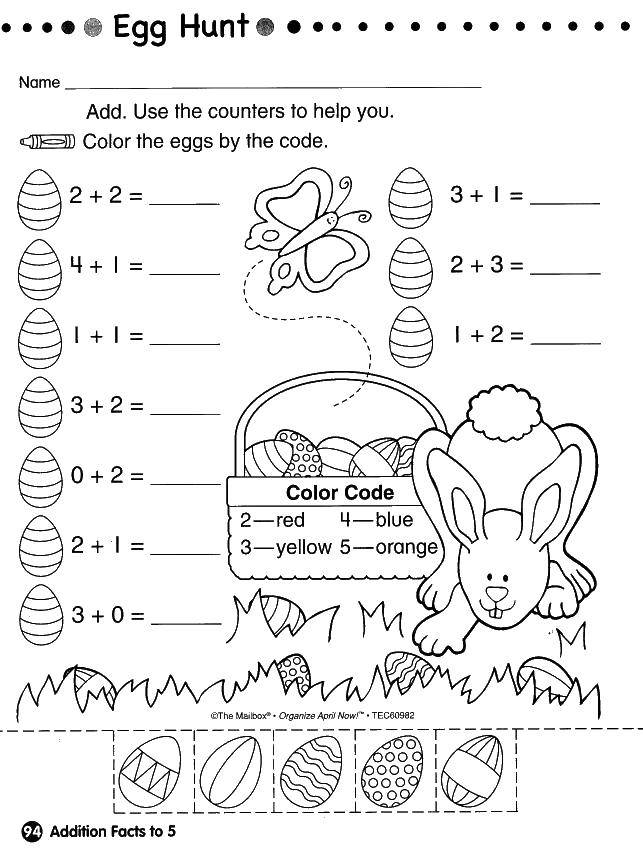 Coloring Solve Easter examples. Category mathematical coloring pages. Tags:  Math, counting, logic.