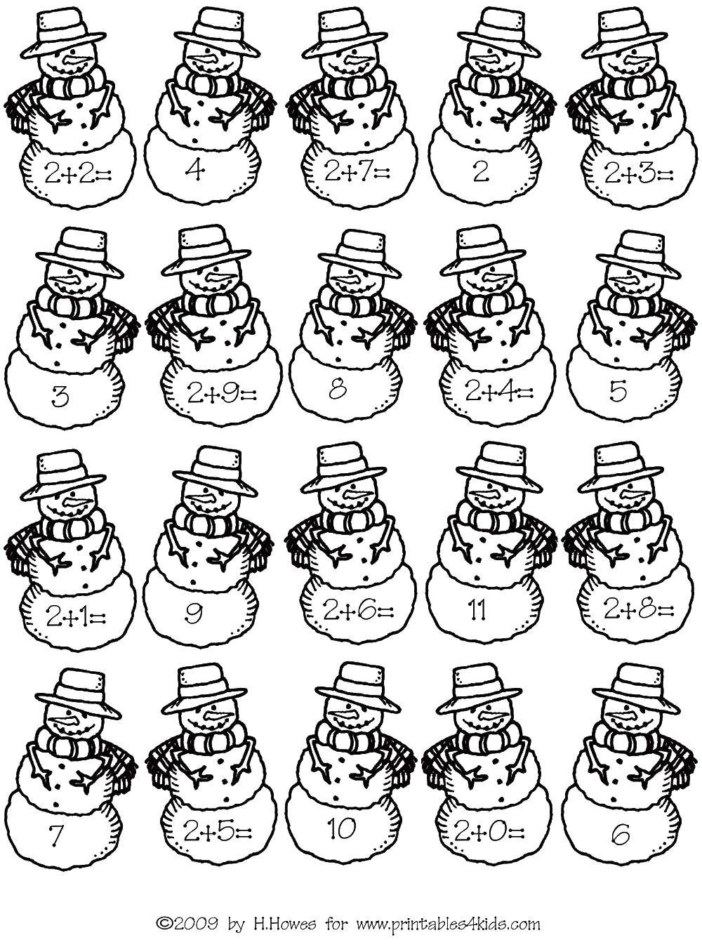 Coloring Decide examples of snowmen. Category mathematical coloring pages. Tags:  Math, counting, logic.
