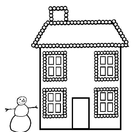 Название: Раскраска Снеговичок у дома. Категория: Раскраски дом. Теги: Снеговик, снег, зима.