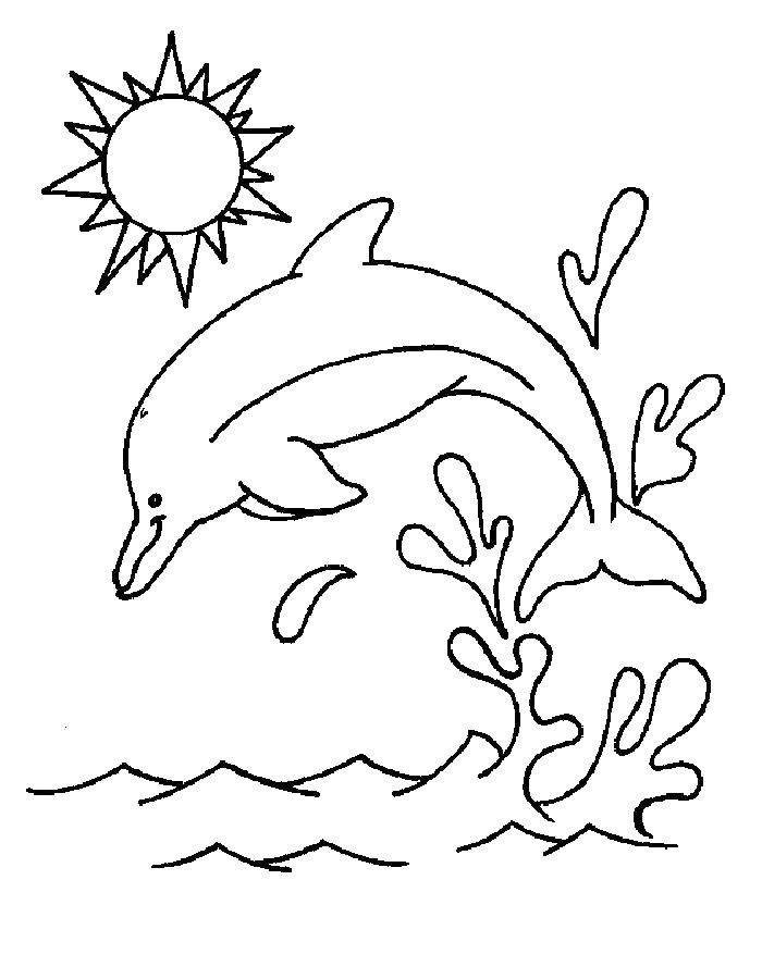 Название: Раскраска Солнце и дельфин. Категория: дельфин. Теги: дельфин, солнце, вода.