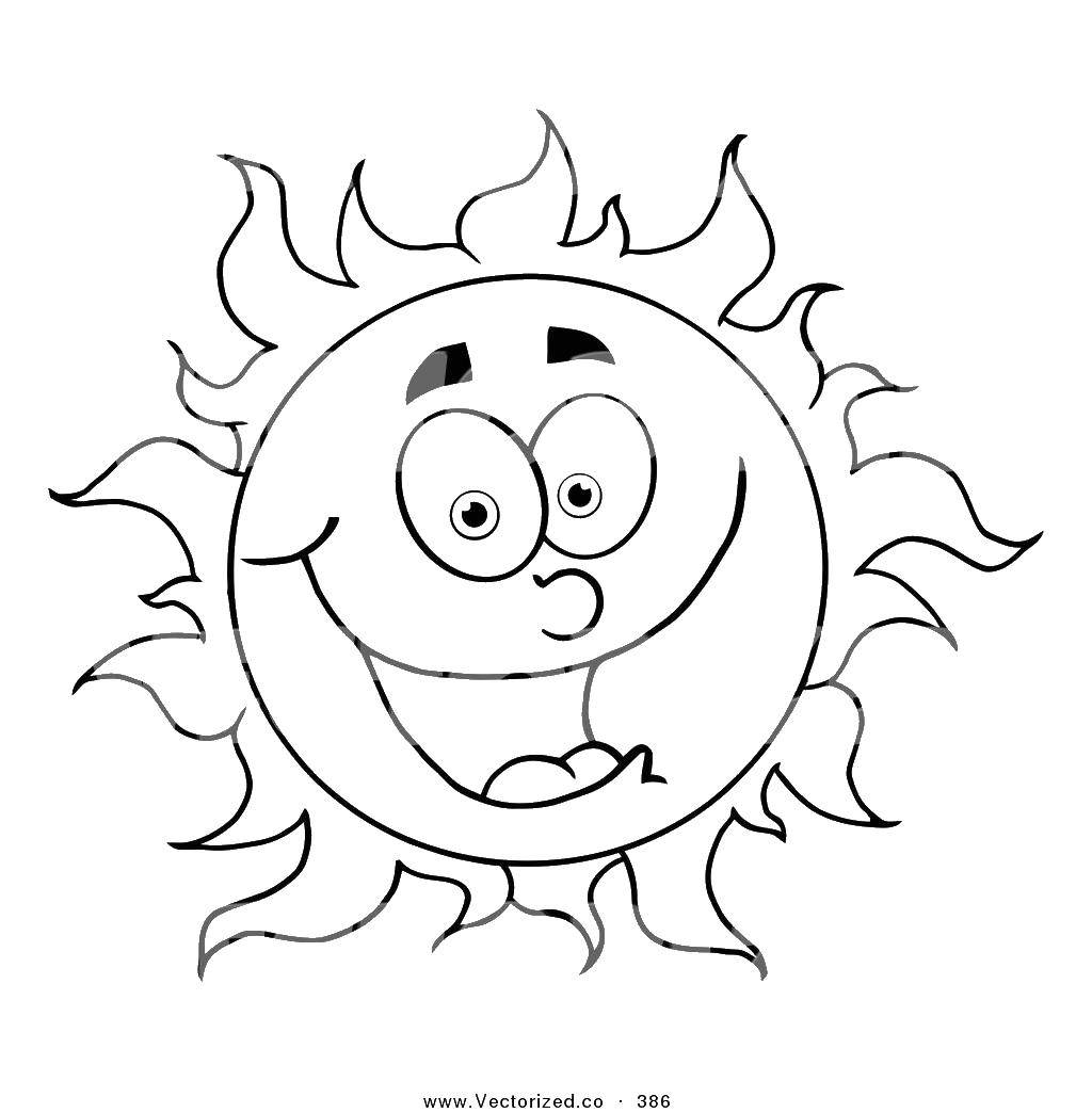 Название: Раскраска Солнце с лучами. Категория: Контур солнца. Теги: солнце, лучи, глаза, улыбка.