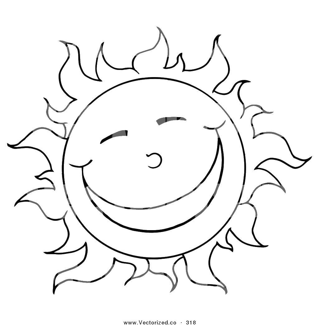 Название: Раскраска Солнце с улыбкой. Категория: Контур солнца. Теги: солнце, лучи, улыбка.