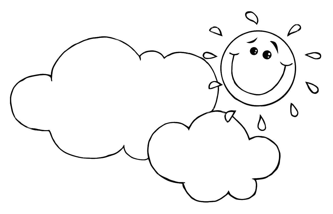 Название: Раскраска Солнышко улыбается облачкам. Категория: Контур облака. Теги: Солнце, лучи, радость.