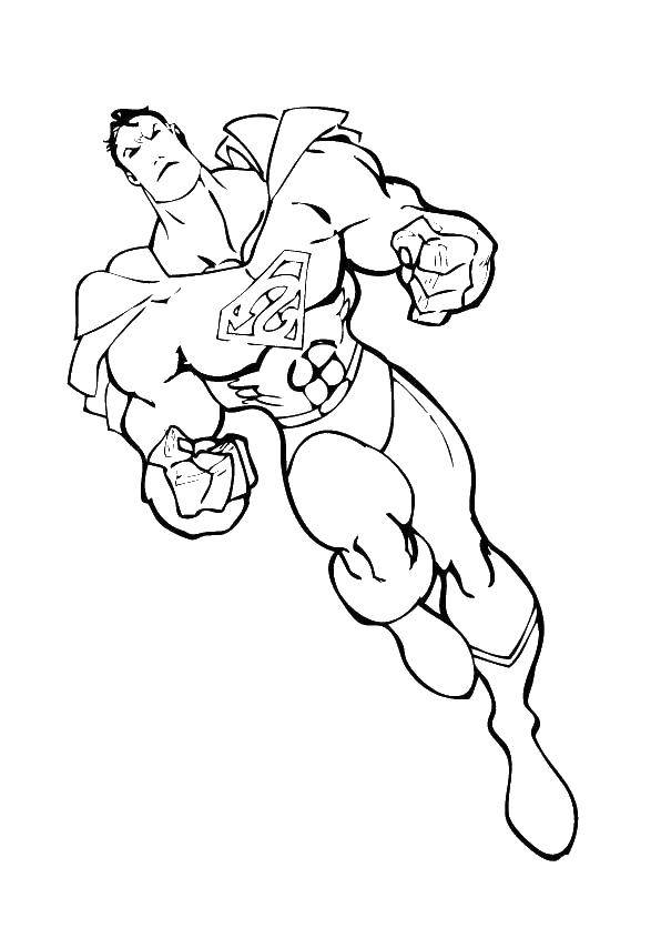 Название: Раскраска Супермен и его мускулы. Категория: супергерои. Теги: супермен, мышцы, плащ.