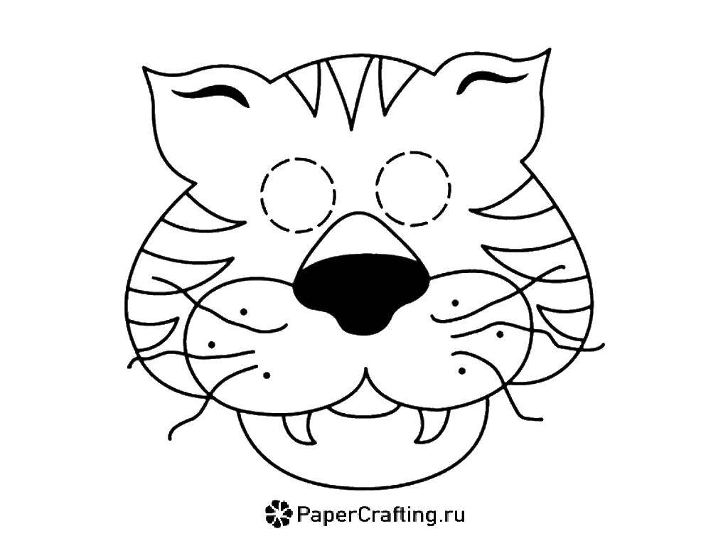 Tiger Face Mask Template Sketch Coloring Page