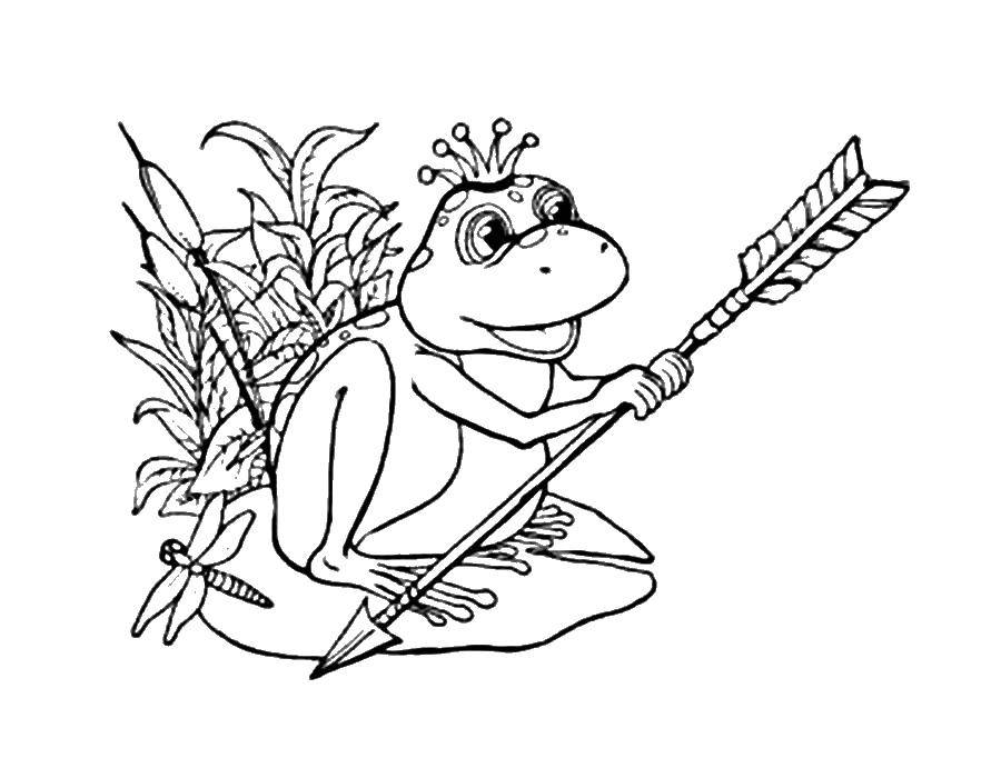 Coloring Princess frog holding an arrow. Category Fairy tales. Tags:  Fairy tales.