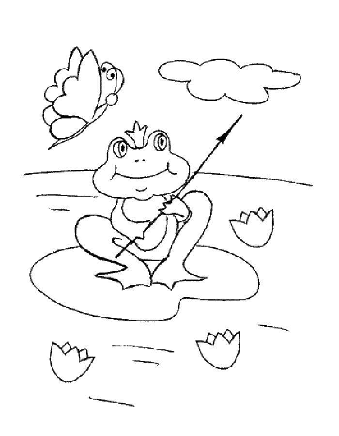 Coloring The frog Princess and the butterfly. Category coloring. Tags:  the frog, crown, arrow, butterfly.