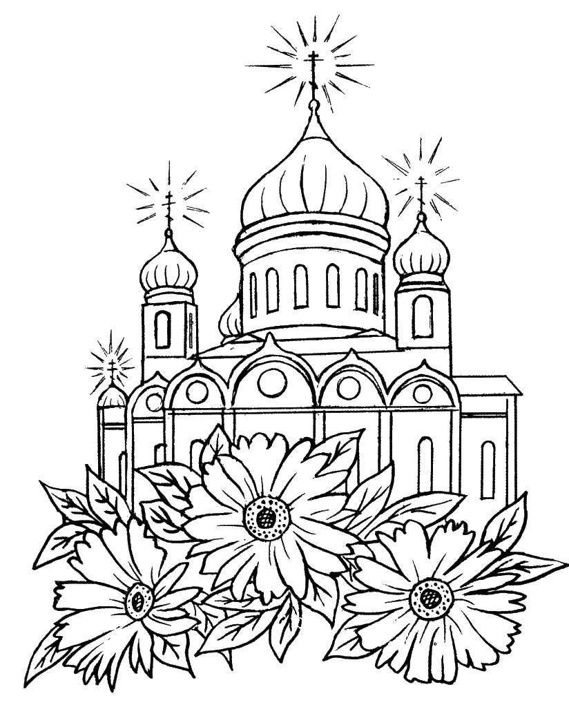 Coloring Flowers and Church. Category the Church. Tags:  The Church.