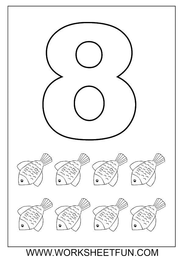Coloring 8 fish. Category Learn to count. Tags:  account, learn to count, fish.