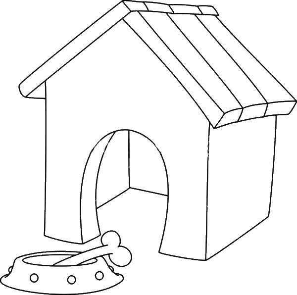 Coloring A shed and a bowl with a bone. Category The dog and the box. Tags:  kennel, bowl, bone.