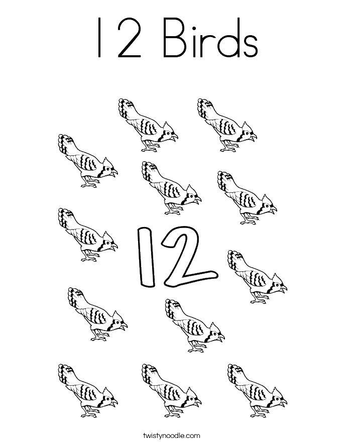 Coloring The number 12 and birds. Category Numbers. Tags:  the number of birds.
