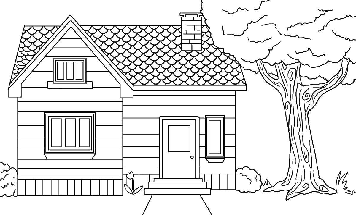 Название: Раскраска Дерево и дом. Категория: Раскраски дом. Теги: дом, дерево, крыша.