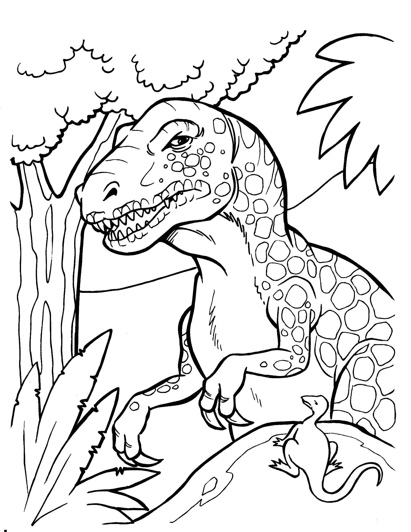 Coloring The dinosaur and the tree. Category dinosaur. Tags:  dinosaur, tree, leaves.
