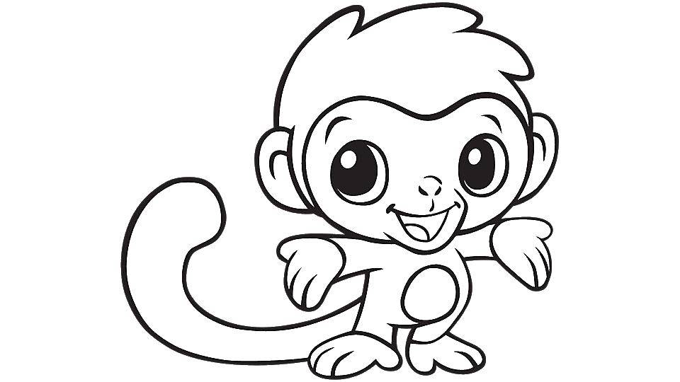 Название: Раскраска Добрая обезьянка. Категория: Животные. Теги: животные, обезьяны, макаки.