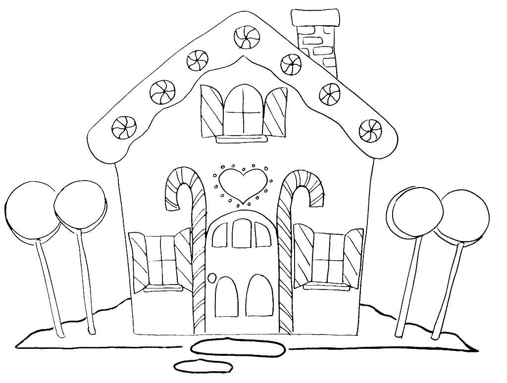 Название: Раскраска Дом из пряника. Категория: Раскраски дом. Теги: дом, пряник, леденцы.