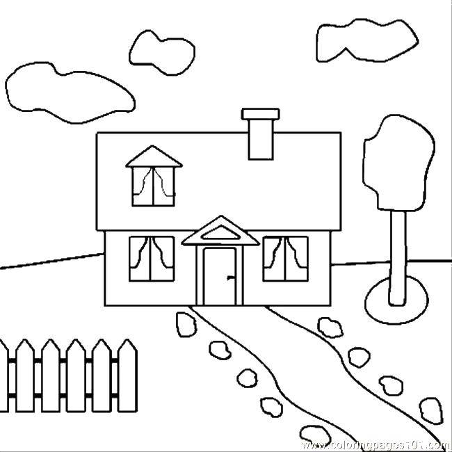 Название: Раскраска Дом с забором и дерево. Категория: Раскраски дом. Теги: дом, забор, дерево.