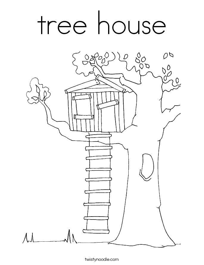 Название: Раскраска Домик на дереве. Категория: Раскраски дом. Теги: Дом, здание, дерево.